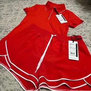 CALIA by Carrie Underwood Red Polo Top with Matching Red Athletic Shorts